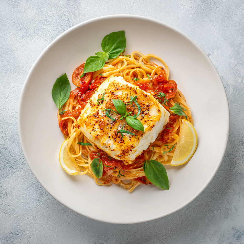 Tuscan Baked Cod Linguini