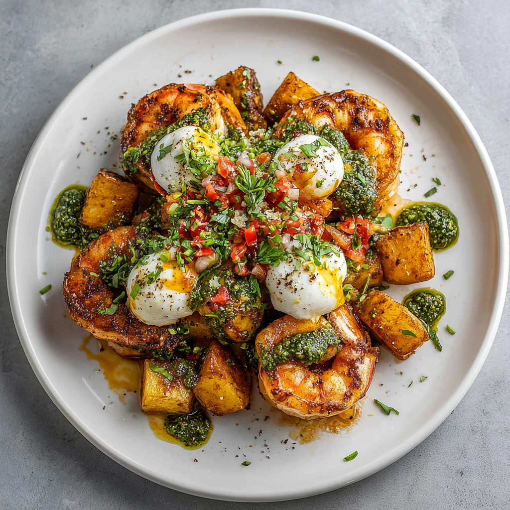 Italian Bruschetta Shrimp over Roasted Potatoes