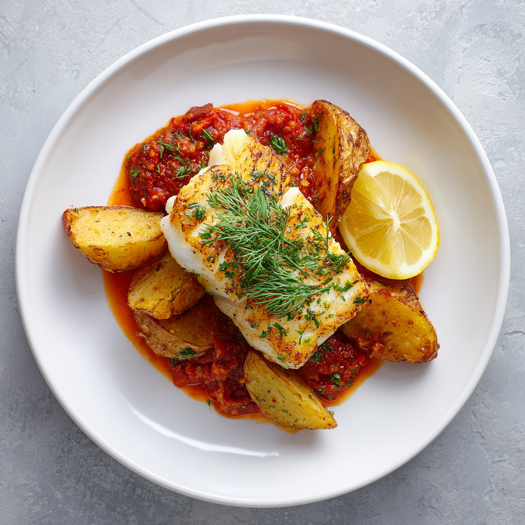 Capri Tomato Basil Cod over Roasted Lemon Potatoes
