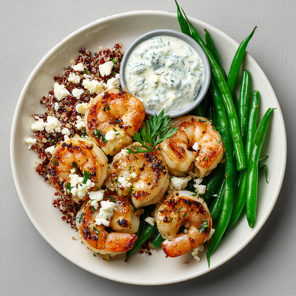 Greek Shrimp over Quinoa and Green Beans