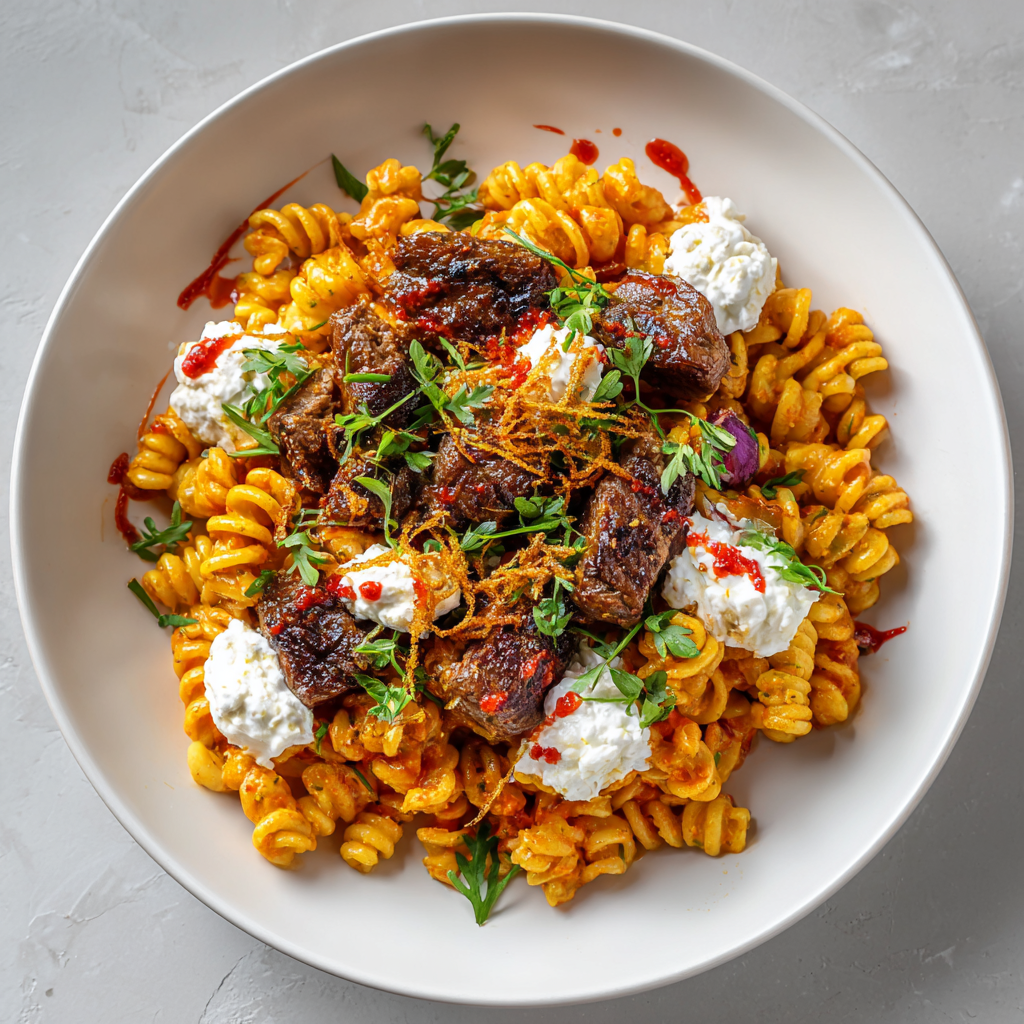 Calabrian Chili Steak over Radiatori Pasta