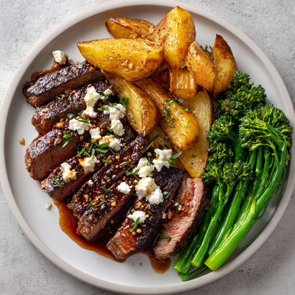 Hot Honey Feta Steak and Potato Wedges