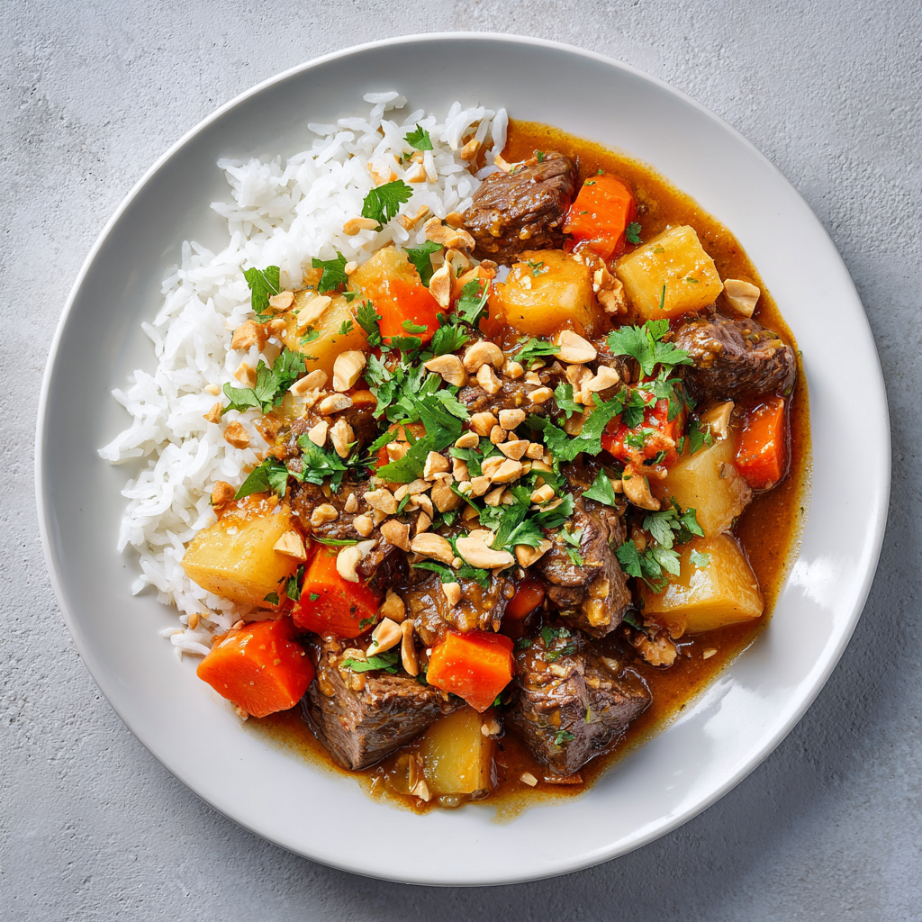 Massaman Steak Curry and Steamed Rice