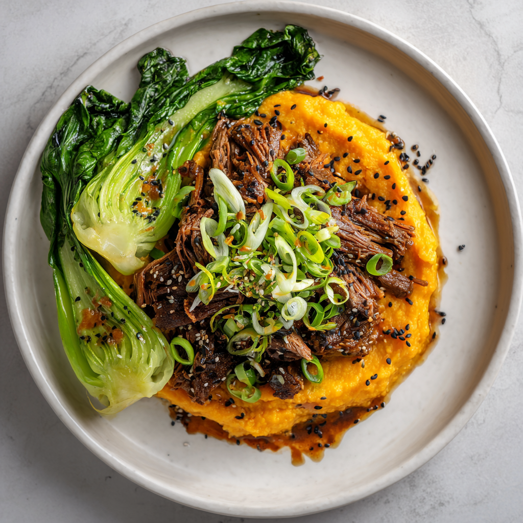 Miso Ginger Shredded Chuck with Sweet Potato Mash