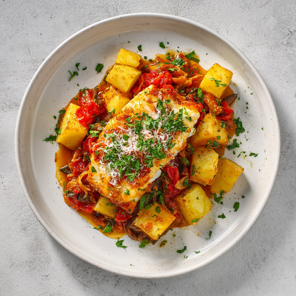 Cod Cacciatore and Potatoes