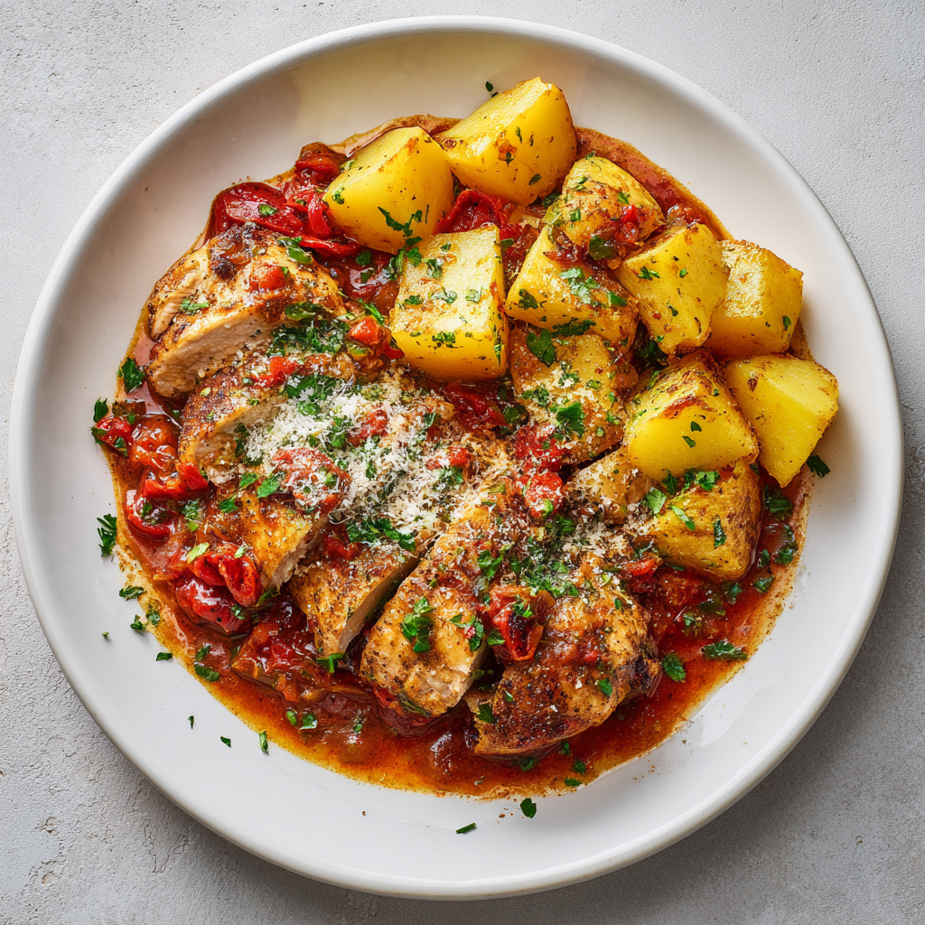 Sliced Chicken Cacciatore and Potatoes