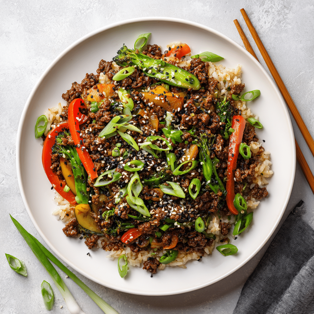 Ground Beef Stir Fry with Fried Rice