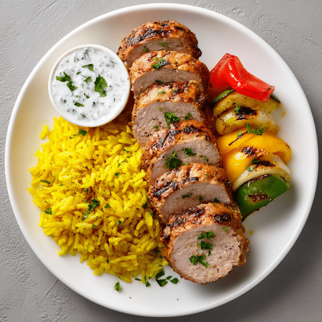 Pork Souvlaki with Saffron Rice