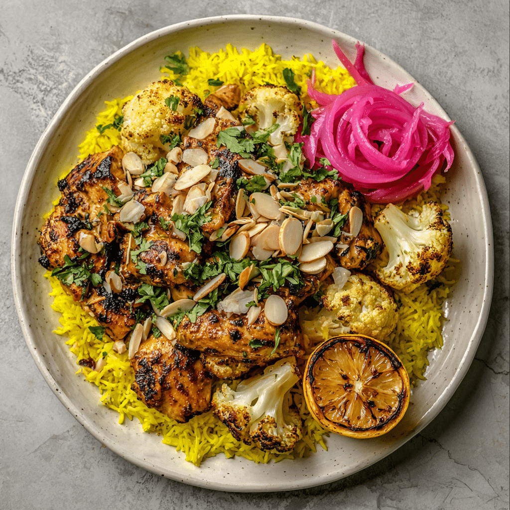 Chicken Shawarma Bites with Saffron Rice and Cauliflower